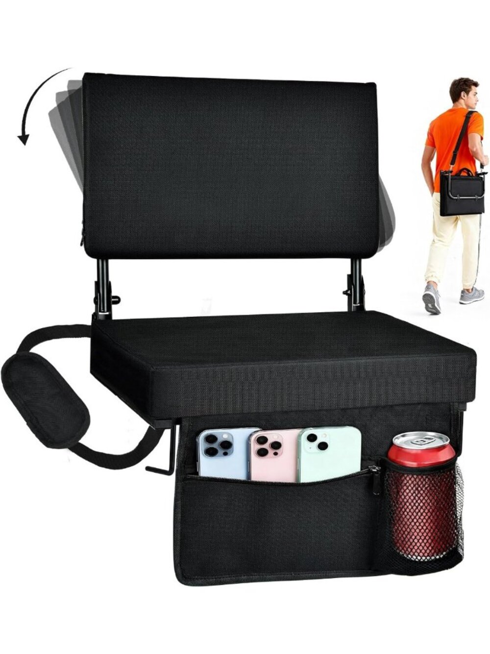 Comfortable Stadium Seats with Back Support - 2 Pack Bleacher Chairs & Cushions